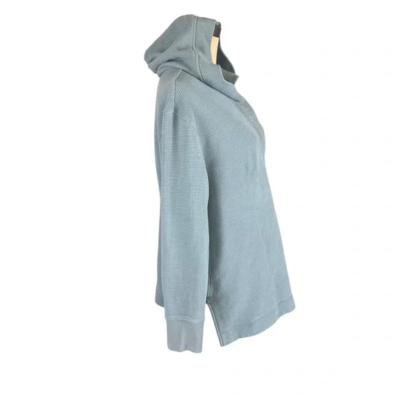 Athleta Blue textured knit women’s pullover hooded top SZ M - Picture 2 of 8